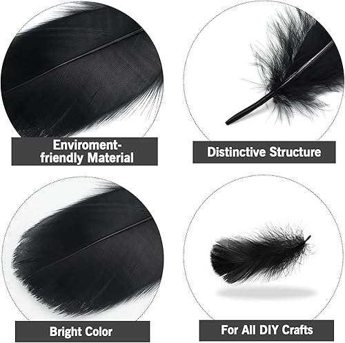 Miniatura 2 de 400 plumas blancas y negras, 4 plumas surtidas de manualidades para disfraz de Halloween, alas de atrapasueños, corona de árbol de Navidad,