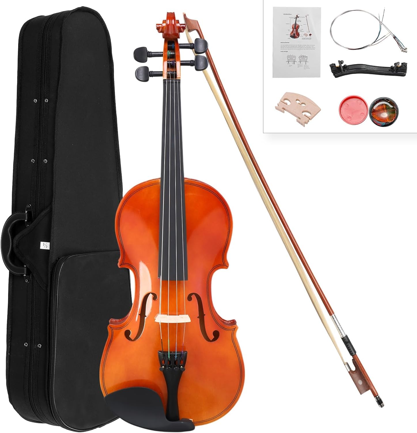 1/8 Violin for Kids Age 4-5, Beginner Violin 1/8, Acoustic Violins with Hard Case, Bow, Rosin, Bridge (Natural – Reddish Tone)