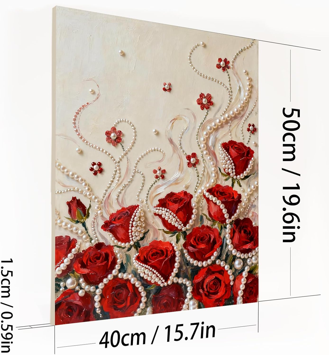 DIY Diamond Pearl Painting Kit for Adults, Flower 3D Pearl Painting Craft with Wooden Frame 40x50cm, Beginner Friendly Home Wall Decor Art, Gift for Women Men Housewarming (Red Rose)