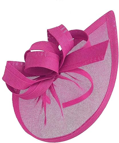 Caprilite Fascinator / Fascinator, vegan, mit Mond-Reifen, Kopfband, Hochzeit, Ascot Races, maßgeschneidert, Sinamay-Scheibe, fuchsia pink, Einheitsgröße
