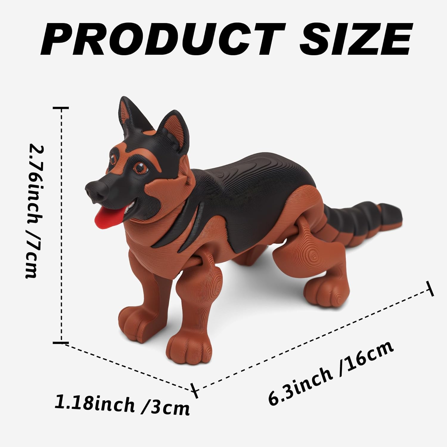 3D Printed Creature Flexible Animals - 6.3 Inches Fidget Animal for Desk Décor (German Shepherd) - Image 2
