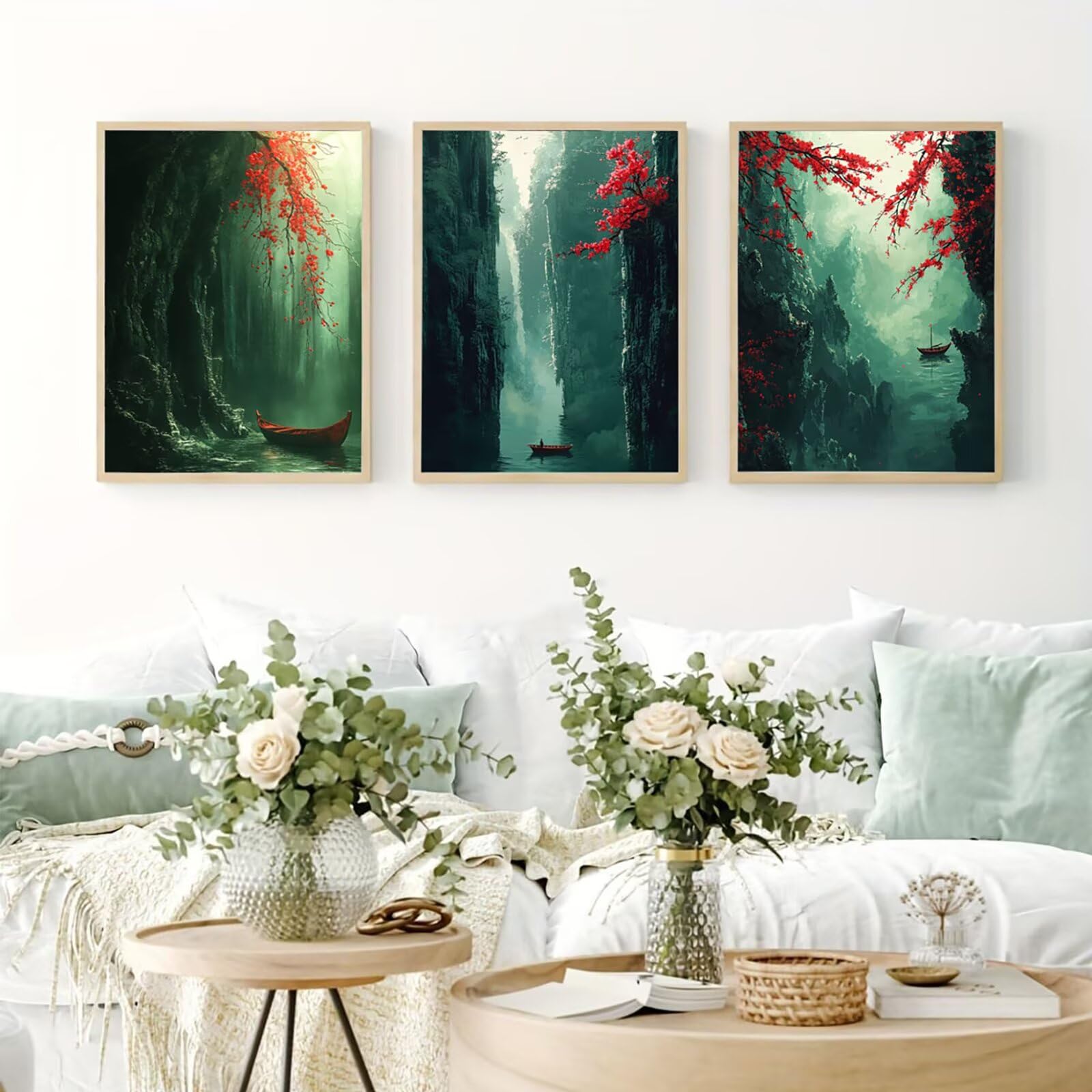 Generico Cnyaunfi 3 Pezzi Paesaggio Pittura Diamante Fai-Da-Te, 5D Verde Diamond Painting Kit Completo per Hobby Creativi Adulti, Per La Decorazione Della Parete Di Casa 70x90cm YF-3349