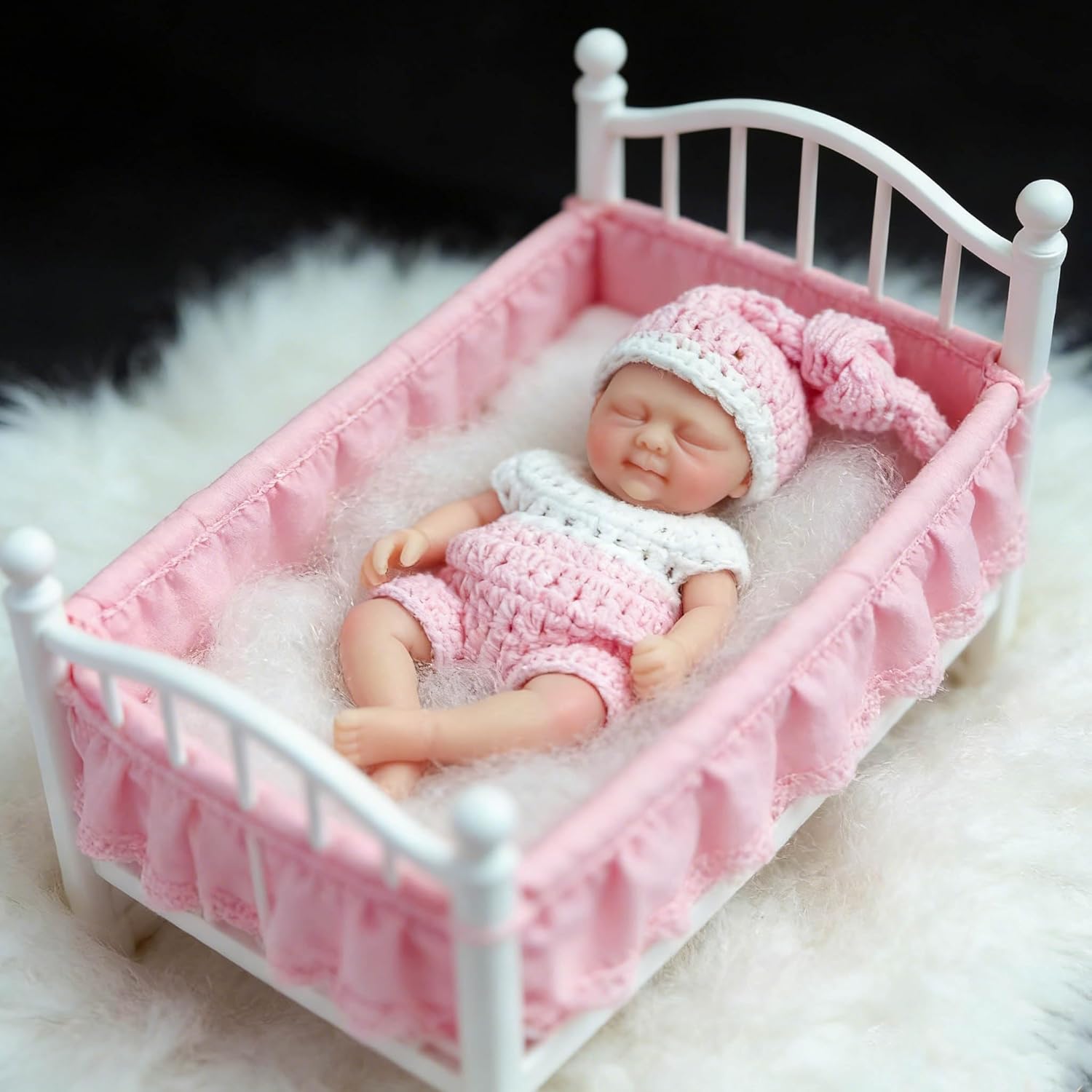 Mire & Mire Reborn Baby Dolls, 4.5 inch Miniature Sleeping Full Silicone Mini Baby Dolls with Feeding Accessory Lifelike Baby Doll-Pink