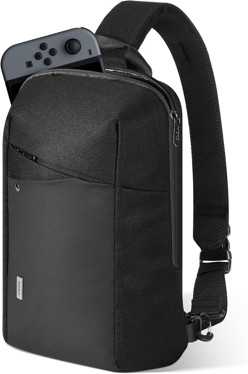 MoKo Sling Crossbody Bag for Switch 2/OLED/Steam Deck/Rog Ally X | Protective Travel Chest Carrying Case Gaming Pouch with 8 Game Card Slots, Tablet Chest Bag for 11" iPad Pro/Air, Black