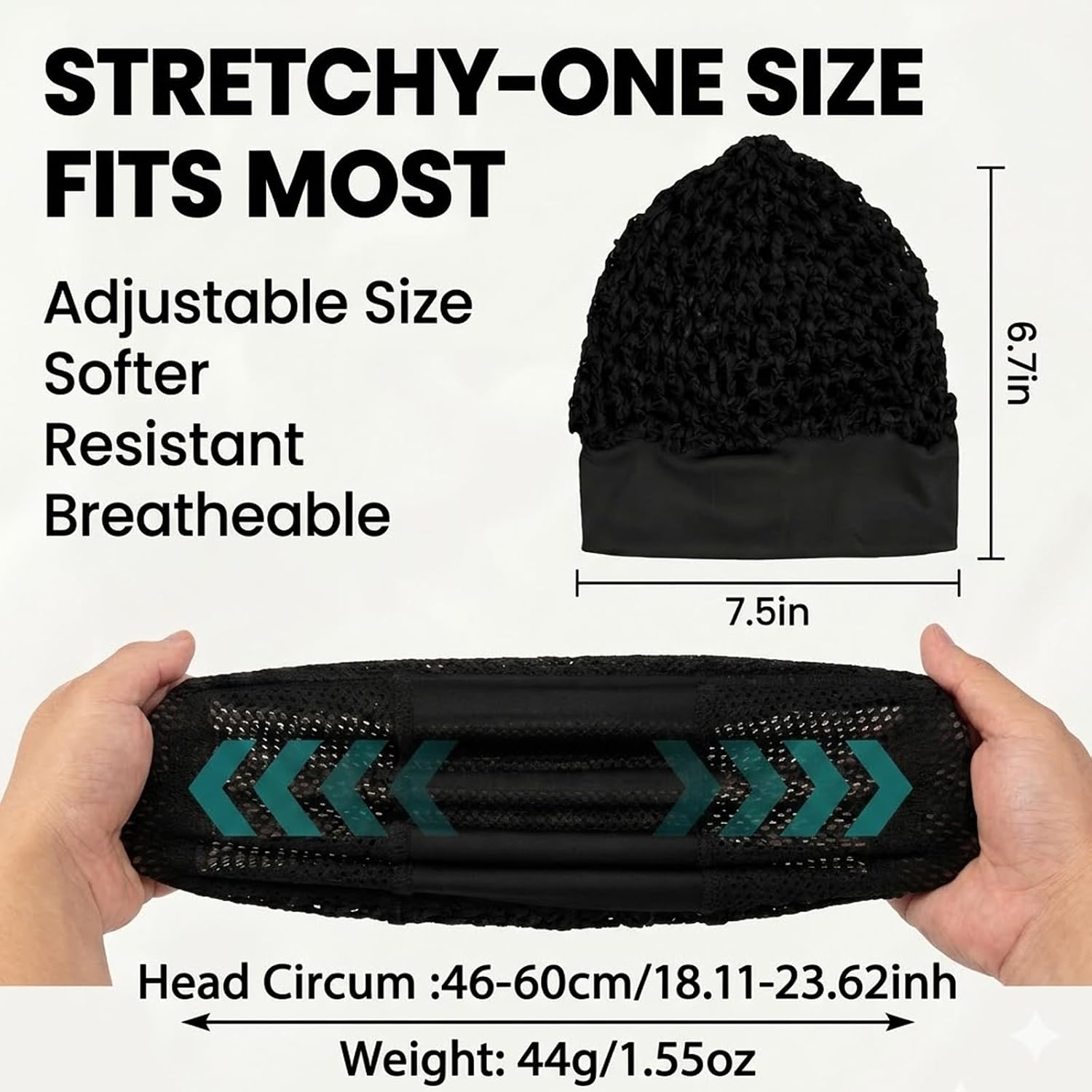 Mesh Hair Net, Stretchy Elastic Hair Bonnet for Sleeping, No Marks & Secure Hair Warp for Silk Press, Breathable Hairnet & Cap for Sleep, Protective Cover, Black