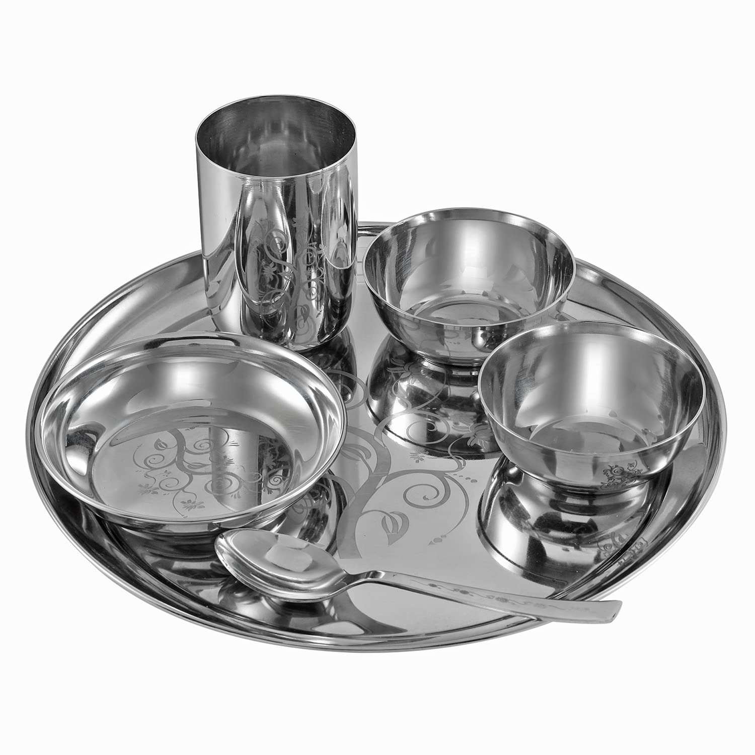 Kraft Stainless Steel 6 Pcs Thali Set (Bowl, Katori, Spoon, Glass