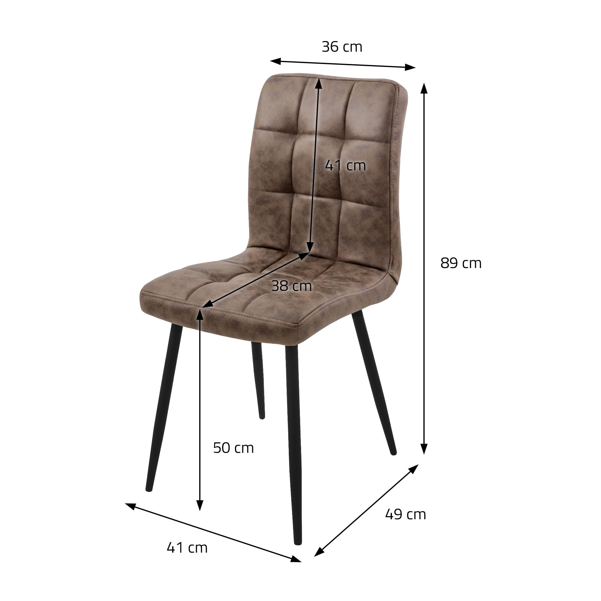 ML-Design Zestaw 4 krzesel w kolorze brazowym z tapicerowanym siedziskiem z ekoskóry Krzesla do jadalni i salonu z metalowymi nogami i ergonomicznych ksztaltem idealne do stolu