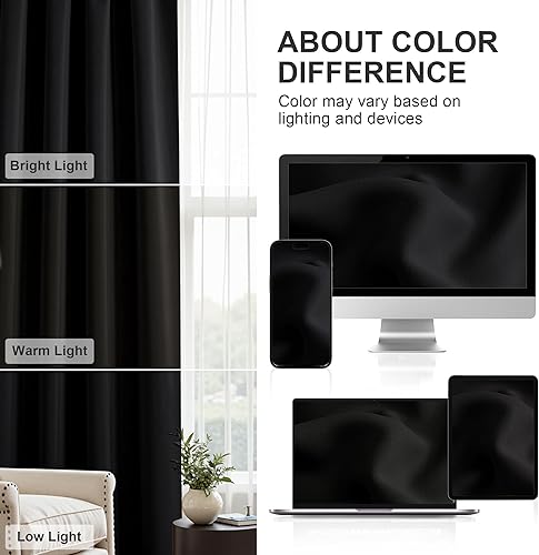 Miniatura 8 de PONY DANCE - Cortinas opacas negras con bolsillo para barra, aislamiento térmico, oscurecimiento de habitación, ahorro de energía para dormitorio,