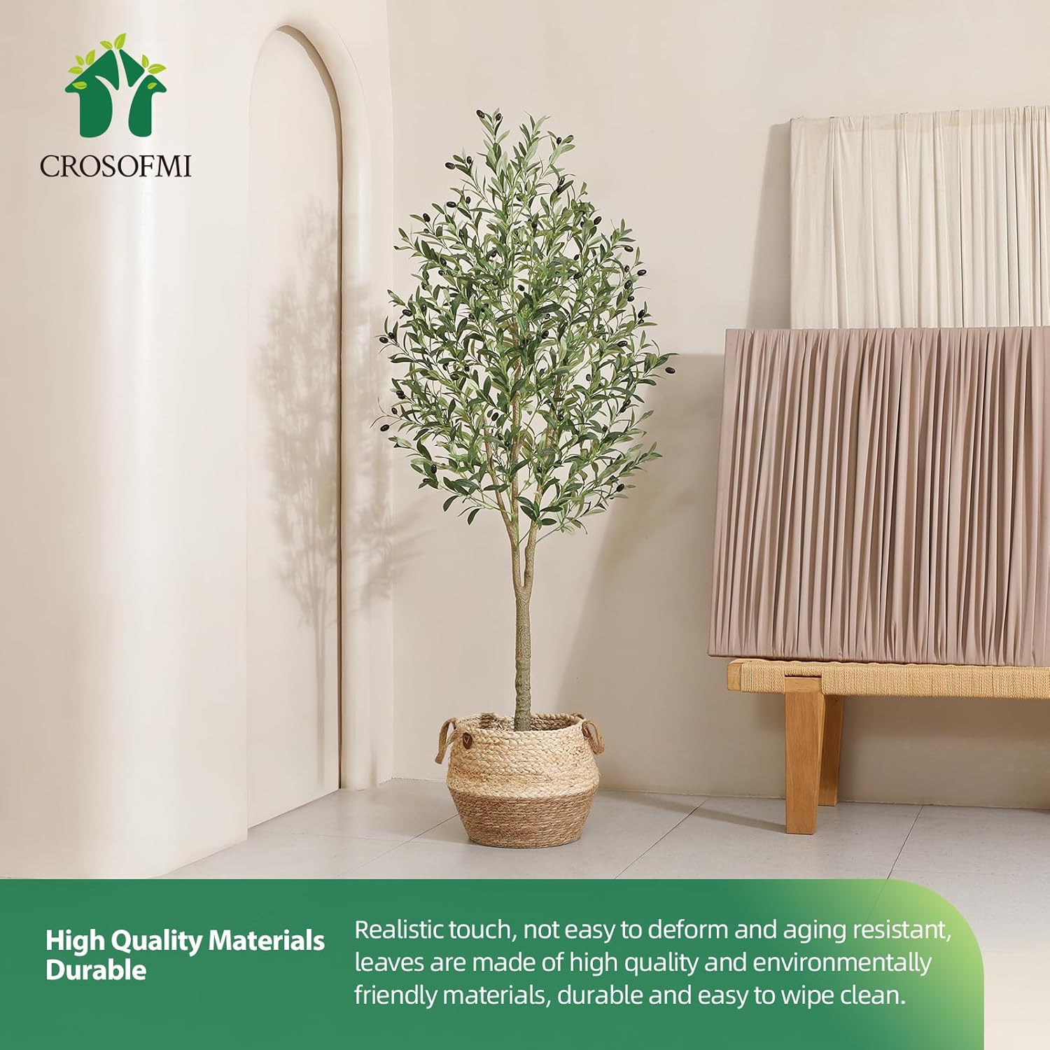 CROSOFMI Artificial Olive Tree Plant 6Ft Fake Topiary Silk Tree, Perfect Faux Plants in Pot for Indoor Outdoor House Home Office Garden Modern Decoration Housewarming Gift,1Pcs - Image 7