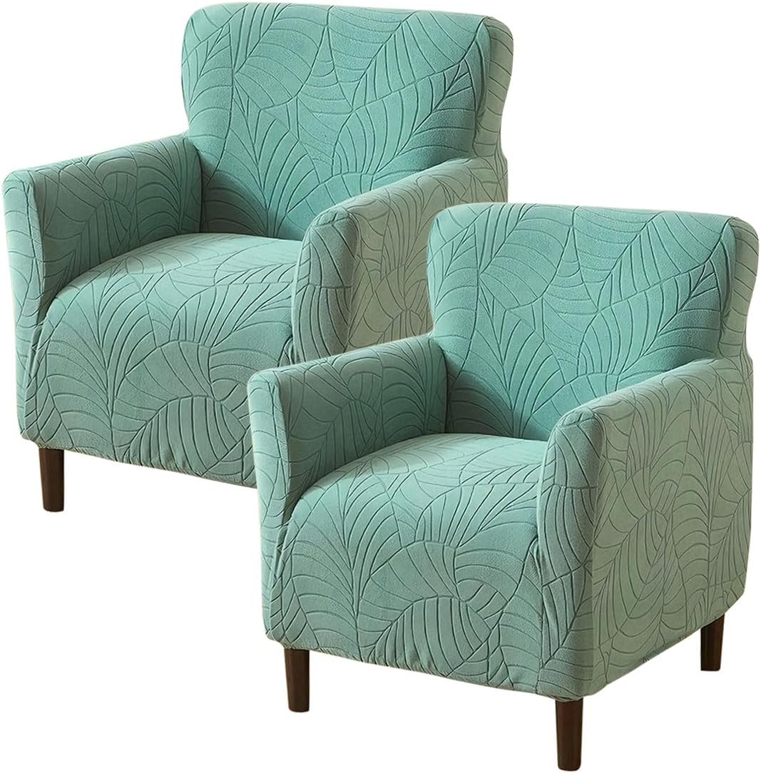 Accent Chair Covers with Arms, Stretch Banquet Armchair Slipcovers Leaves Jacquard Armchair Sofa Covers Chair Slipcover Anti-Slip Furniture Protector(2 Pack, Sand)