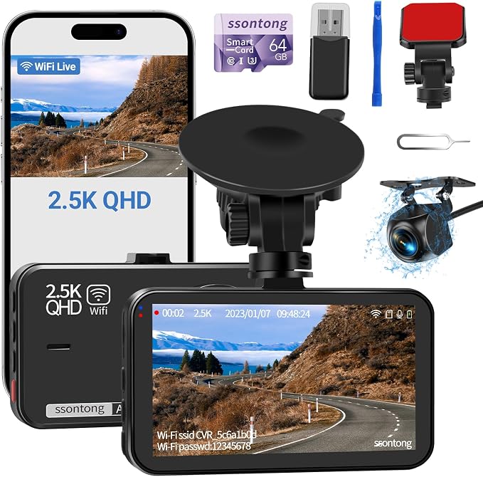 Dash Cam Front and Rear 2.5K QHD with 64GB Card Dashcam Review UK