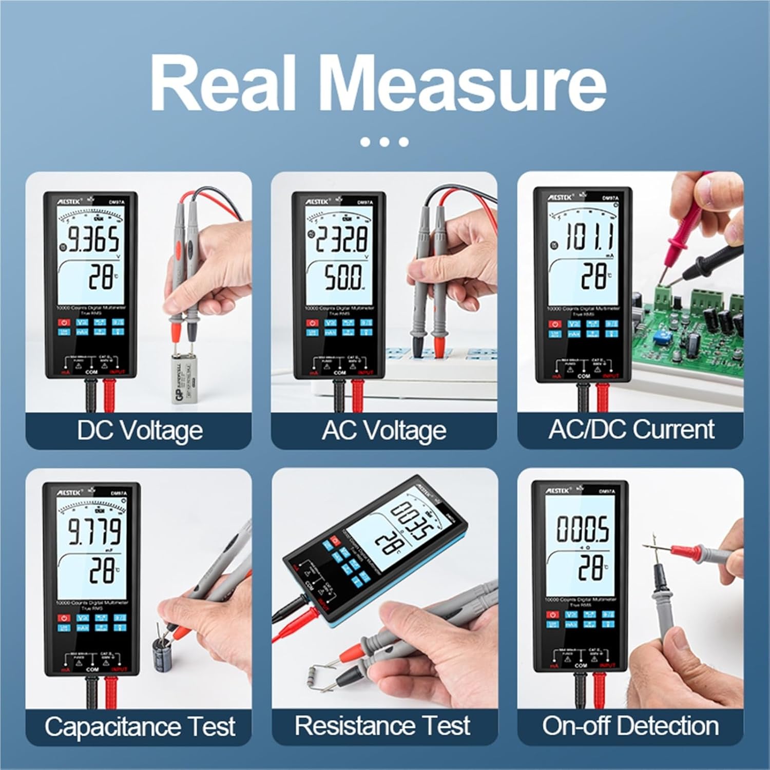 Handheld 3.5 Inch Color Screen Touching Multimeter Voltage Frequency Capacitance Resistance Meter 9999 Count Pocket Multimeter