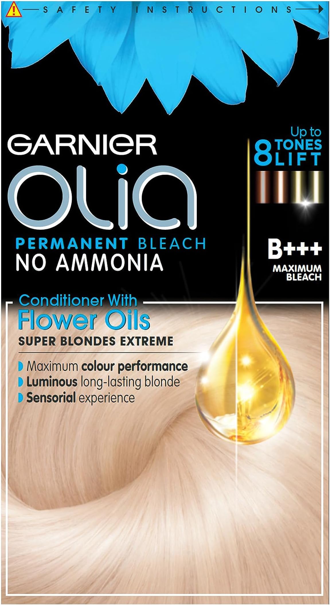 B+++ Maximum Bleach Blonde offers intense lift. No-ammonia, oil-powered permanent dye for luminous, vibrant results. Achieve your lightest blonde while keeping hair soft and nourished.