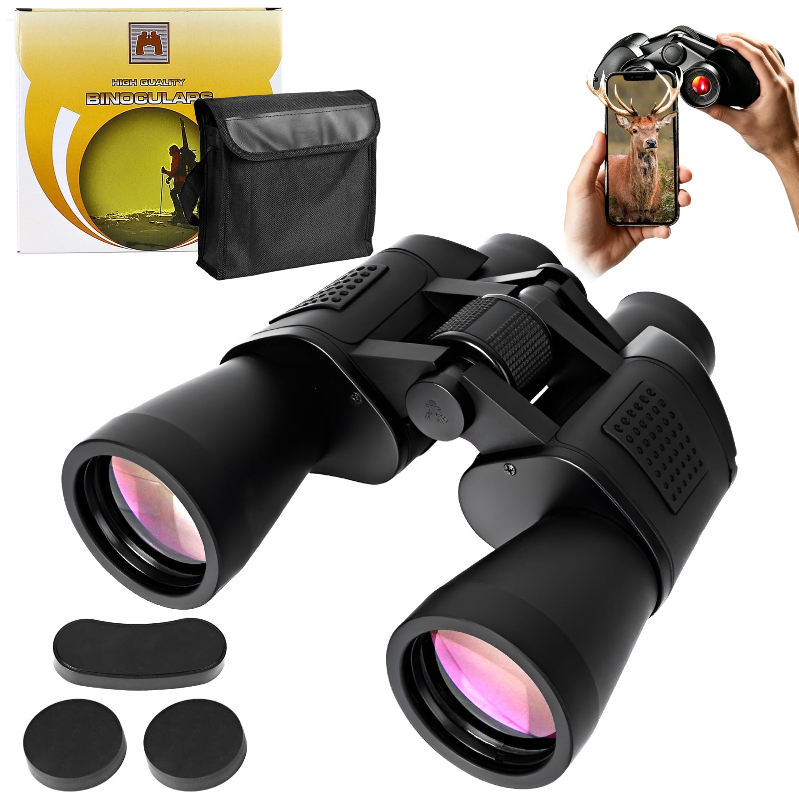 20x52 HD Prismáticos Adultos, Binoculares Vision Nocturna, Prismaticos Profesionales Largo Alcance para Observación de Aves, Viajes, Caza, Conciertos