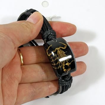 REALBUG Gold Scorpion Bracelet, Black, Leather , 10 inches