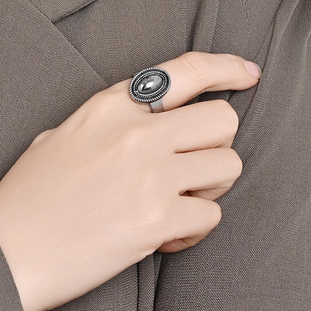 JUDE Retro Vintage Stainless Steel Oval Shaped Wedding Statement Cocktail Party Anniversary Promise Ring image 4