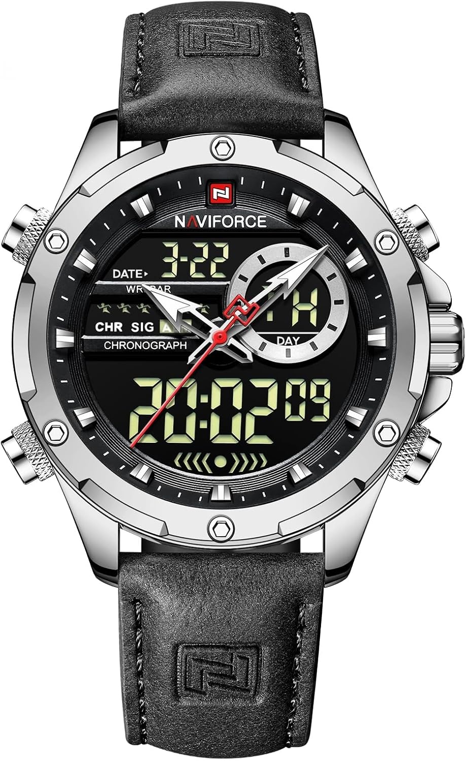 AIMES Watches for Men Military Digital Sport Stylish Casual Analog Quartz Waterproof Watch Multifunction Leather Business Dress Wristwatch for Men