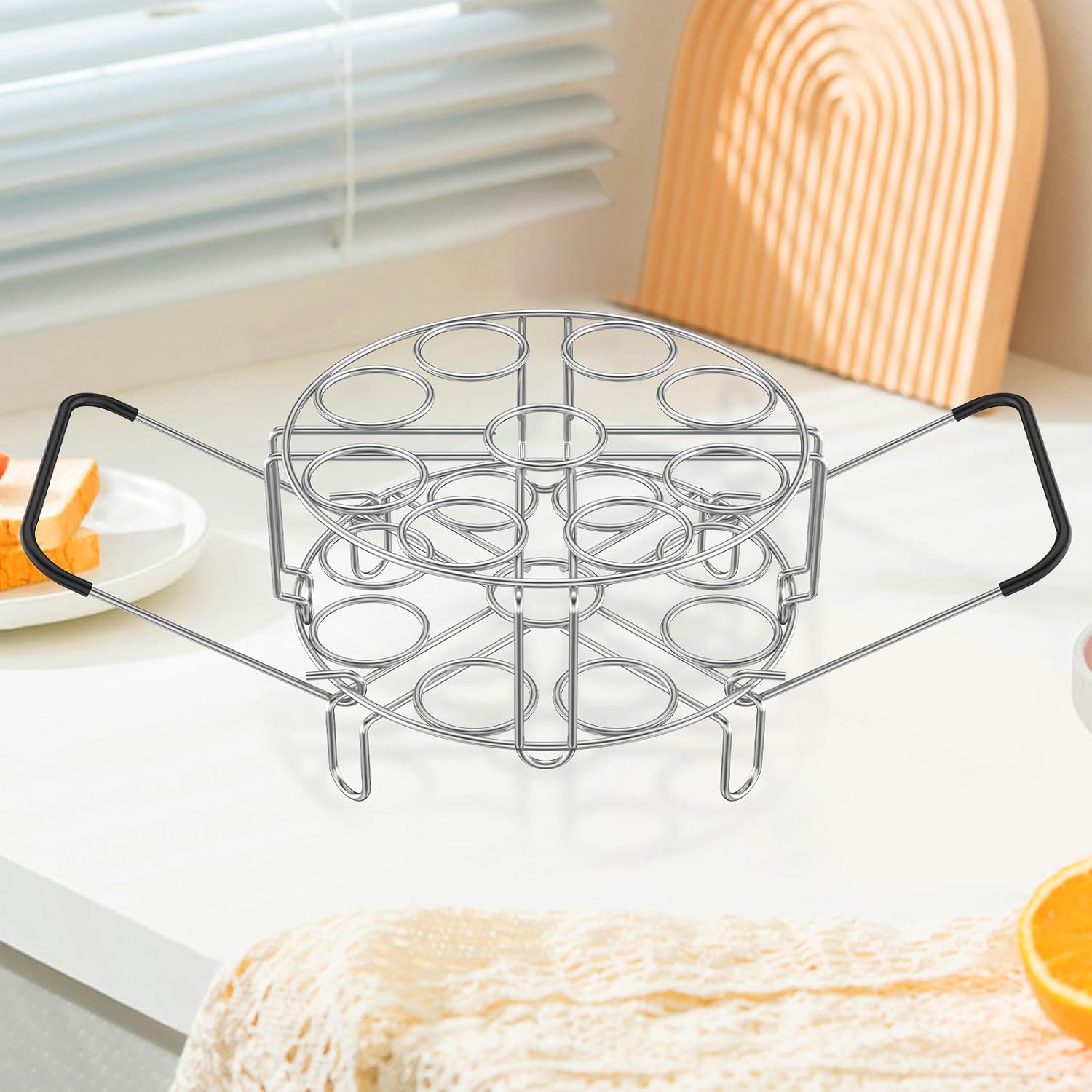 Stainless Steel Stackable Egg Steamer Rack Trivet with Handles for Instant Pot Hard Boiled Eggs, Steaming Trivet Rack for 6, 8 Quart Pressure Cooker (Silver, 9 Holes Double-Layer) Silver 9 Holes Double-Layer image 7 of 8 B0F2FSQRDM