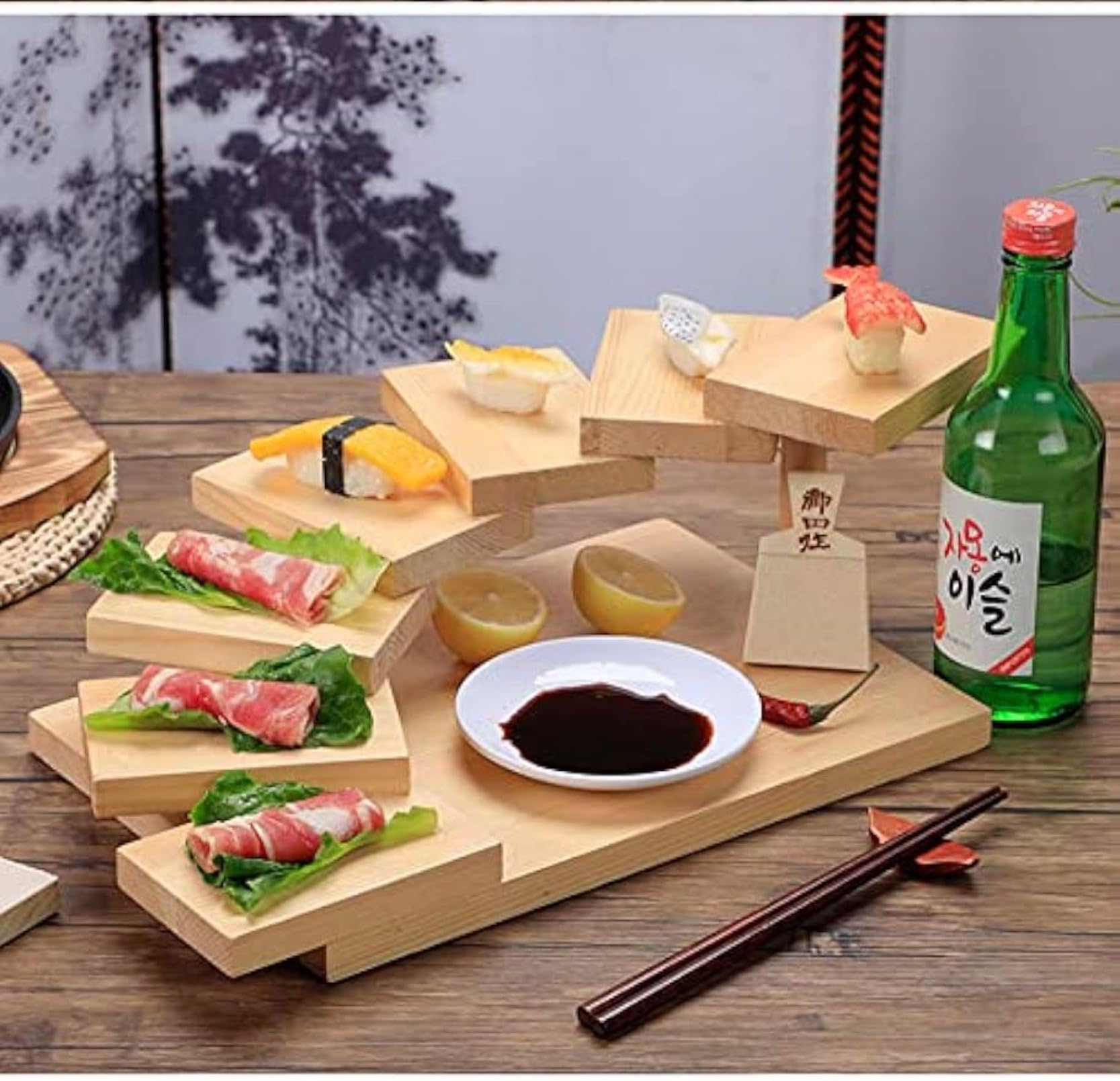 Amazon.co.jp: 寿司・刺身盛台 木製 階段盛器 立体盛込 段々 お寿司 お