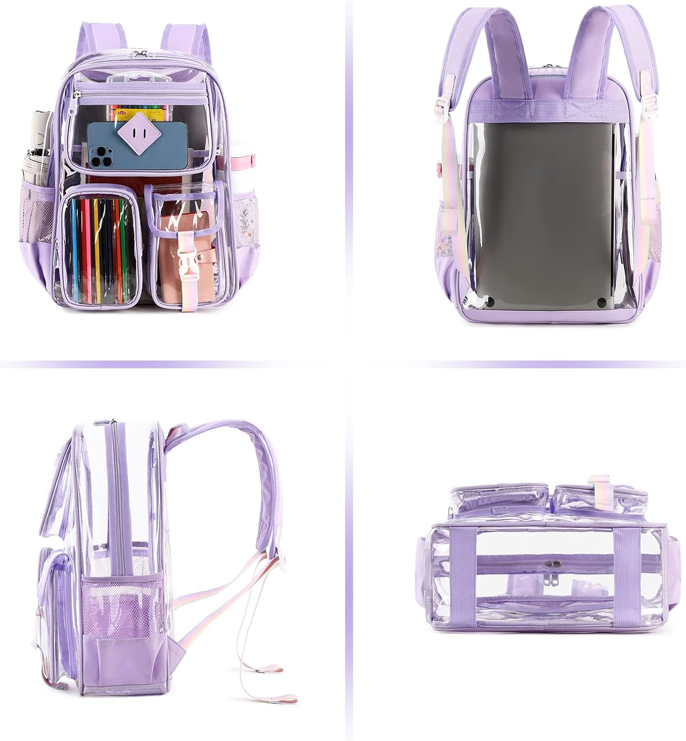 Clear Backpack for School,Heavy Duty PVC Transparent Bookbag for Girls Stadium Approved See Through Backpack