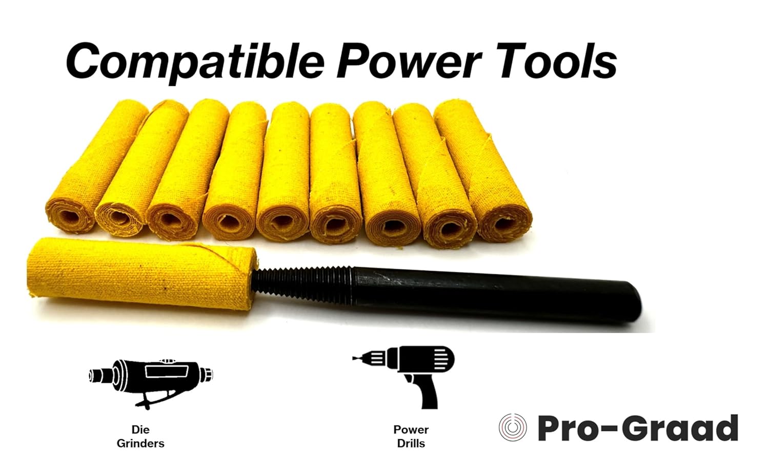 11 Piece Small (3/8x1-1/2x1/8) Yellow Treated Cloth Buffing & Polishing Cartridge Roll Kit, Ideal for Detail Polishing Hard to Reach Areas, Includes 1/4” Shank Mandrel