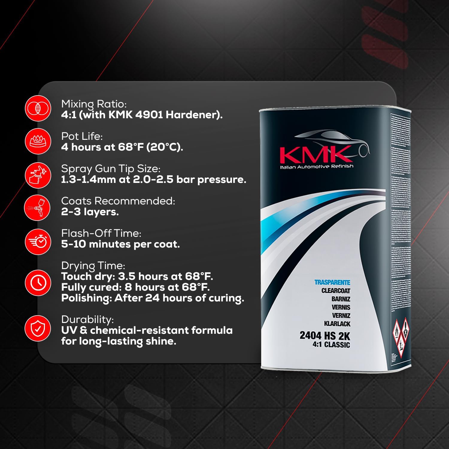 KMK 2404 Clearcoat 4:1-3.78L – High-Gloss Automotive Clearcoat for Durable and Scratch-Resistant Finishes