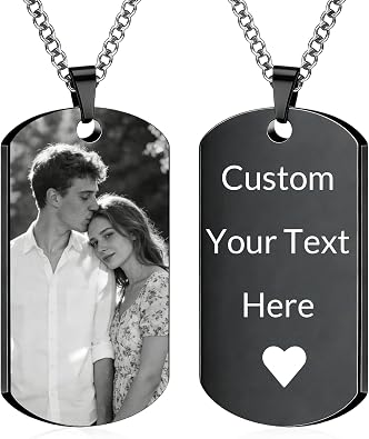 BEXOA Picture Necklace Personalized Photo Custom Dog Tag with Engraved Text Logo Gifts for Men Dad Boyfriend Birthday Fathers Day