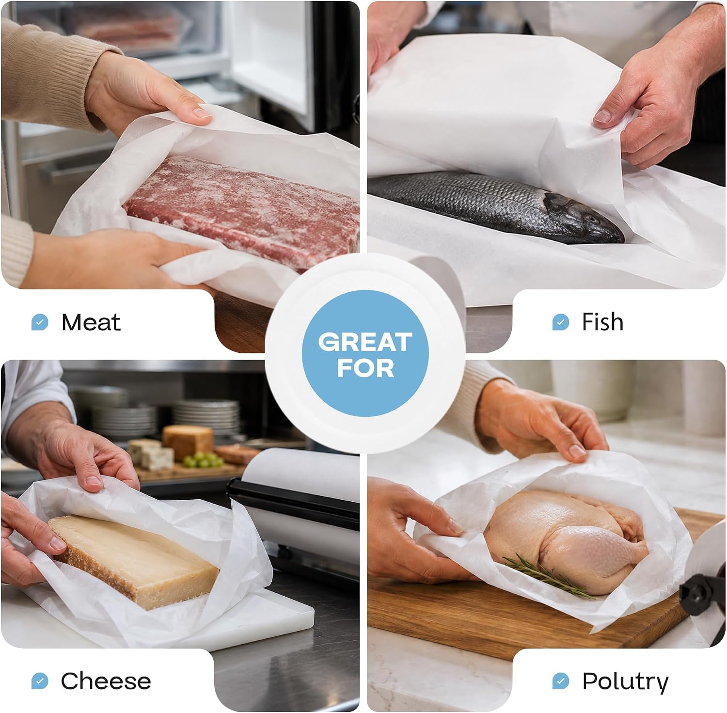 White Freezer Paper 18" x 13200" (1100 feet) with Dispenser - USA-made Large Freezer Paper Roll for Meat & Fish - Poly-Coated Food Wrapping Material for Freezing by IDL Packaging