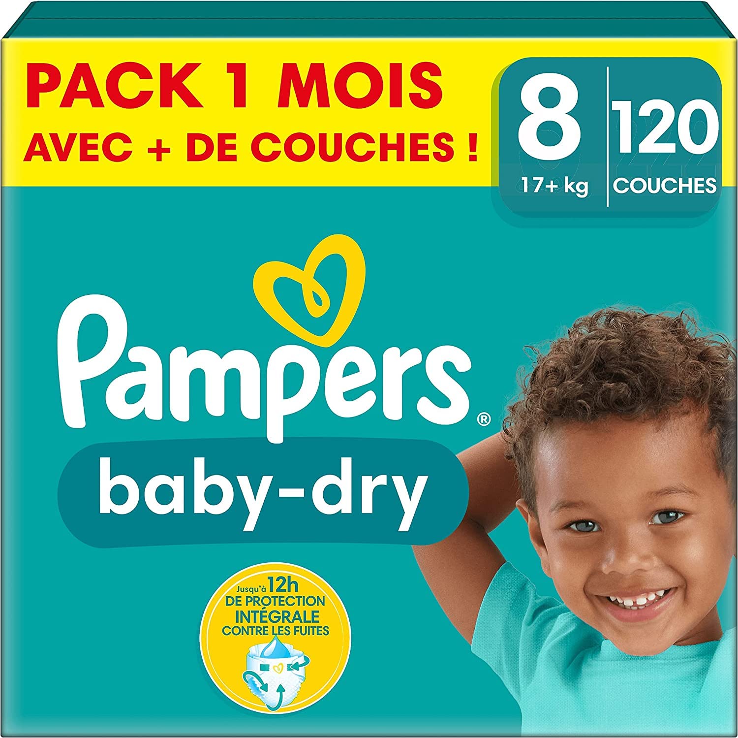 Pampers Nappies Size 8 (17 kg+) Baby-Dry, Extra Large, Monthly Box, Up to 12 Hours All-Round Leak Protection, (Pack of 1) 120 Pieces