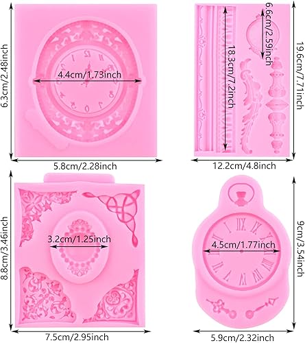 Miniatura 2 de Mujiang Moldes de silicona de estilo barroco, moldes de silicona para reloj vintage, moldes de chocolate para joyas, moldes de chocolate para