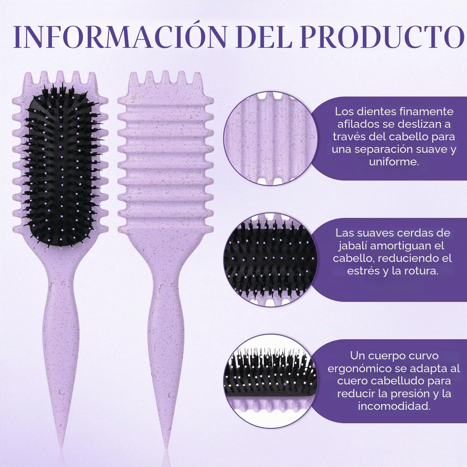 Peine pelo rizado definidos, cepillo antiestático para peinados con diseño de ventilación para cabello húmedo y seco, ideal para cabello rizado y para el cuidado del volumen (Morado)
