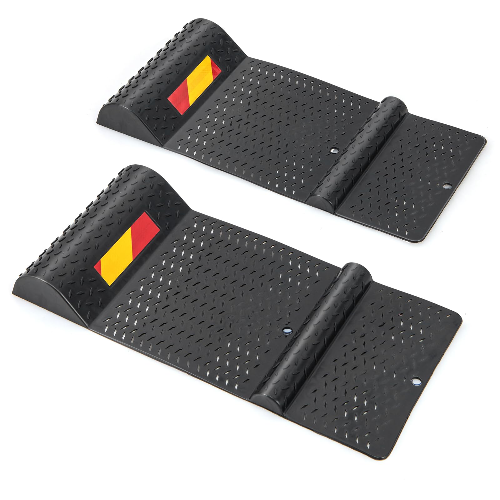 SOARS Tapis de Stationnement Antidérapants 2 Pièces, Charge 3500 KG | Stop Parking Antidérapant avec Bande d'Avertissement, 4 Vis d'Ancrage, Protection Anti-Collision, pour Voiture, Caravane