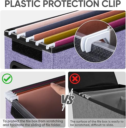 Miniatura 150 de BALEINE - Caja organizadora de archivos con tapa, organizador de carpetas plegable con riel de plástico, caja para carpetas colgantes para Gris