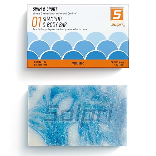 Barra de jabón de champú de natación para cabello y cuerpo sin perfume con vitamina C para eliminar el cloro, 4 onzas