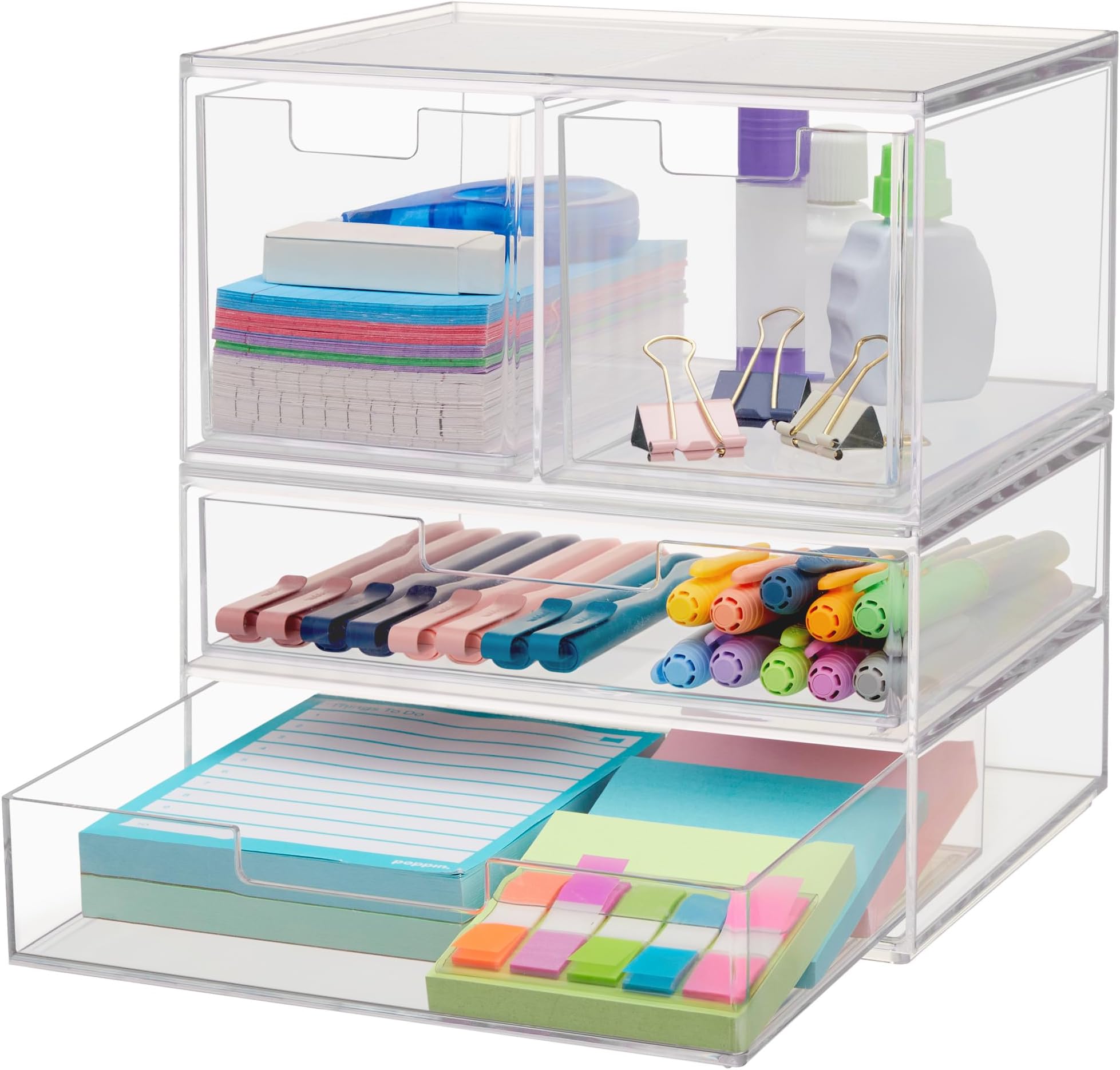 STORi Chloe Space-Saving Clear Drawer Organizer (4 Drawer Set) Sort Office, Kitchen, Beauty Supplies, Makeup, Pens, Jewelry, Stationary, Made in USA