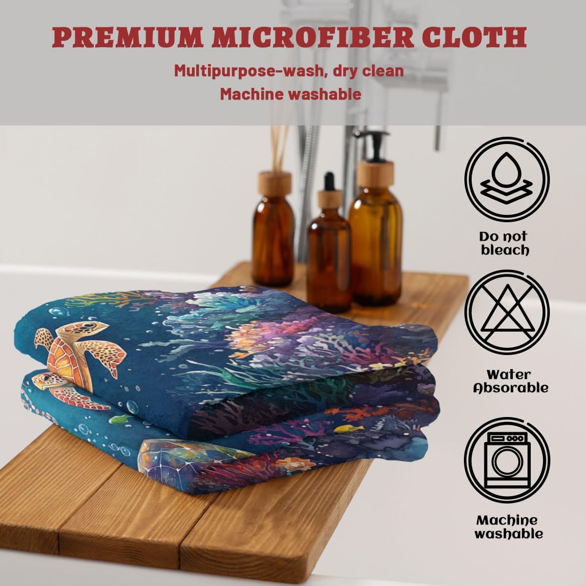 Blue Ocean Bath Hand Towels Absorbent Marine Life Watercolor Turtle Jellyfish Decorative Hand Towels for Bathroom Kitchen Home Spa Hotel Yoga,Bathroom Decor Accessories Gifts for Women Man 14"x28"