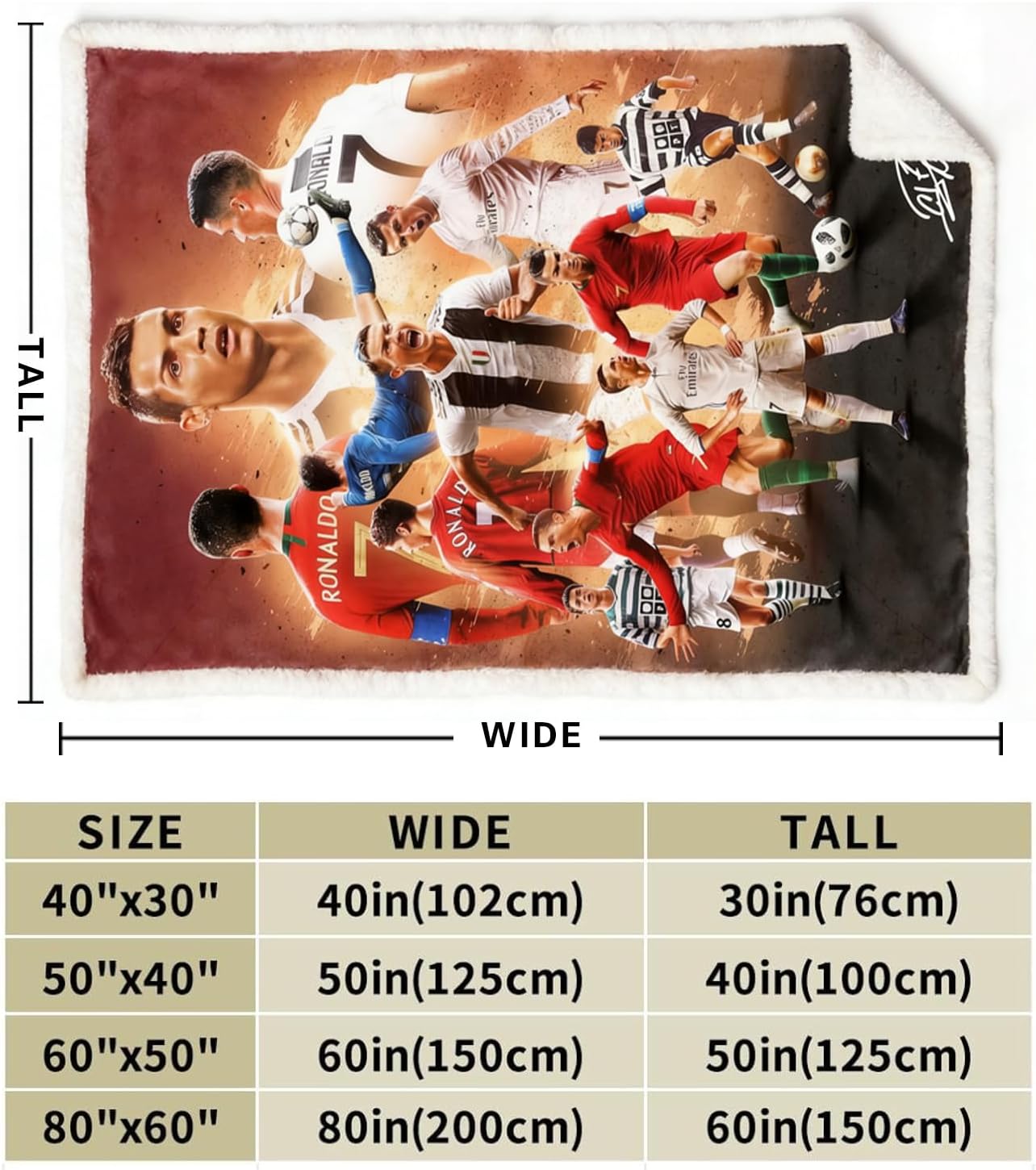 BILVAZOG Cristiano Ronaldo Blanket For Kids Fans-Soccer Blankets for All Seasons Throw Bedding Sofa and Travel Reserve Air Conditioning-Ultra-Soft Anti-Pilling Blanket Warm Lightweight 150cm x 125cm