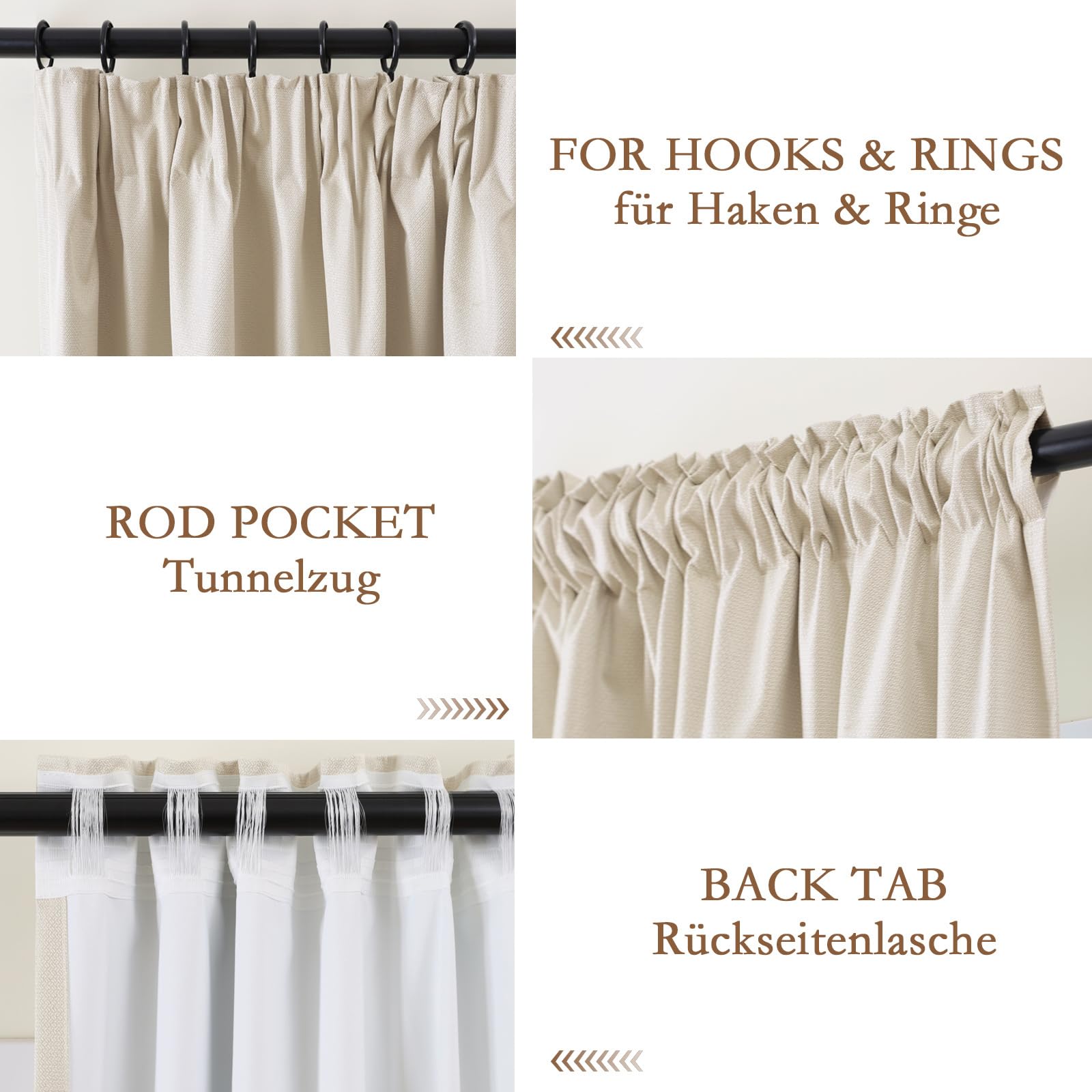 L.Z.E Vorhänge Verdunkelung Beige, Creme Abdunkelnde Gardinen Vorhang mit Kräuselband, Lichtundurchlässige Gardinenschal für Schlafzimmer und Wohnzimmer, 245 cm Lang, Schiene Schienensystem Geeignet