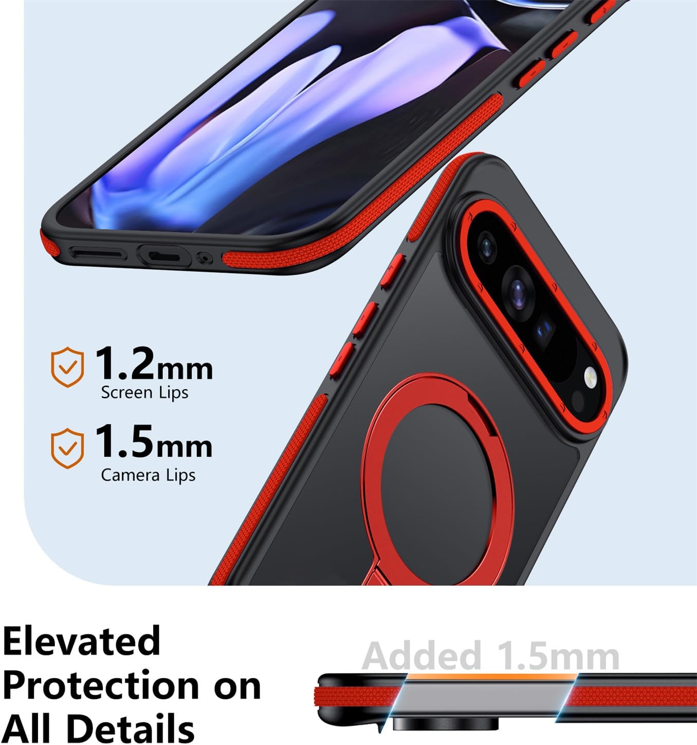 for Google Pixel 9 Pro XL Case, Magnetic Adjustable Ring Stand [Fit for Magsafe], [Military-Grade Shockproof Protection] Phone Case with Kickstand&Ring Holder (Red)
