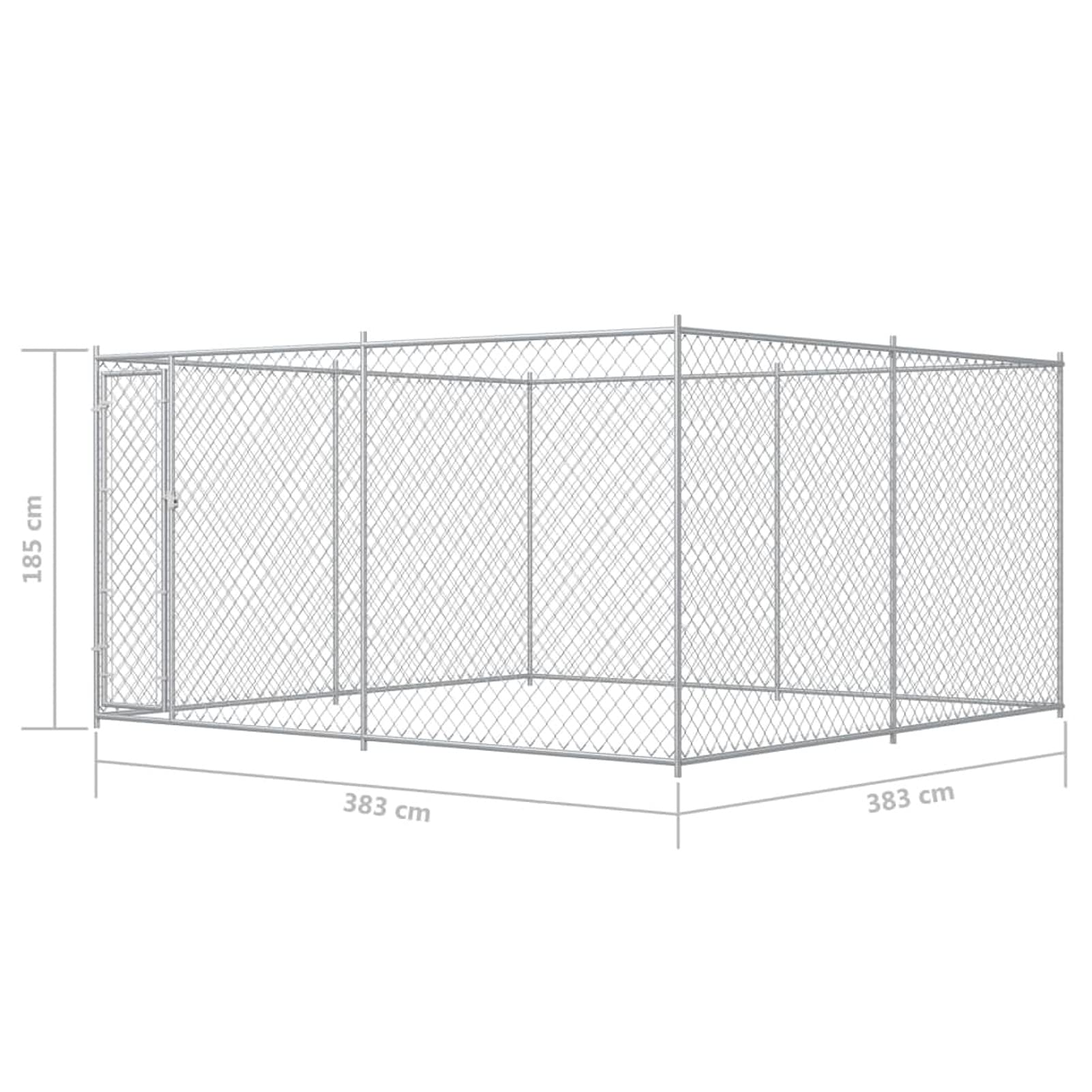 Casa per Cani Esterna, Recinto per Cani con Porta a Cerniera e Serratura, 383x383x185 cm in Acciaio Zincato, Spaziosa per Addestramento, Gioco e Sicurezza per Cani