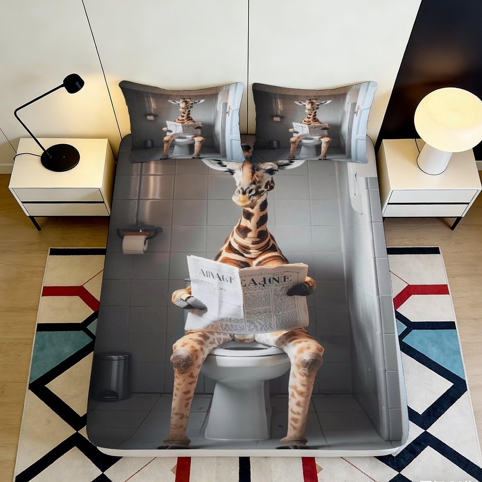 3D Printed Giraffe Pattern Fitted Sheet Microfiber Soft Breathable Animal Print Bed Cover for Bedroom Dormitory Guest Room Mattress Protection 120x200x25cm