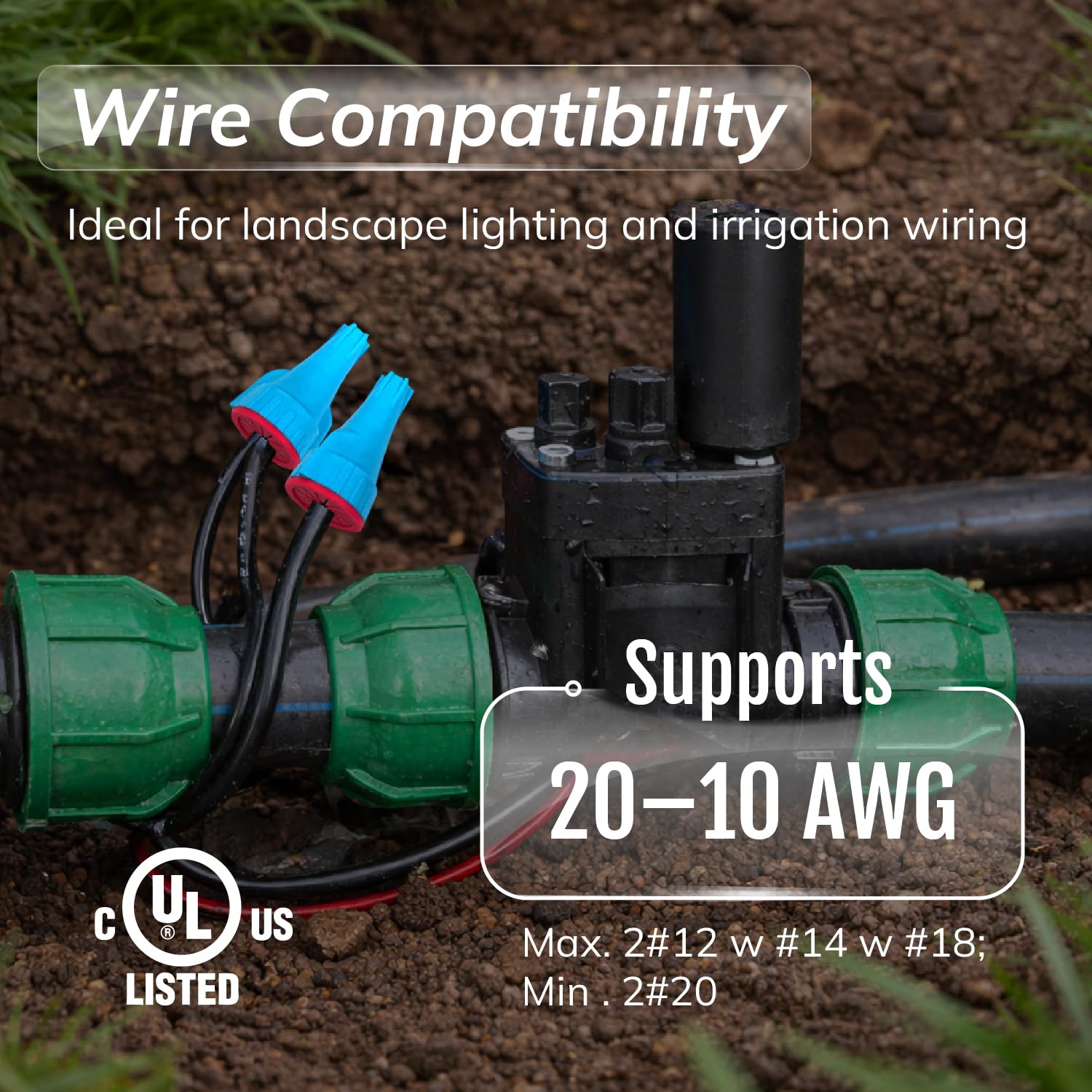 Tuercas de alambre impermeables, rellenas de silicona, UL 486G, para lugares húmedos, húmedos y de enterramiento directo, conectores eléctricos para iluminación e riego de jardines