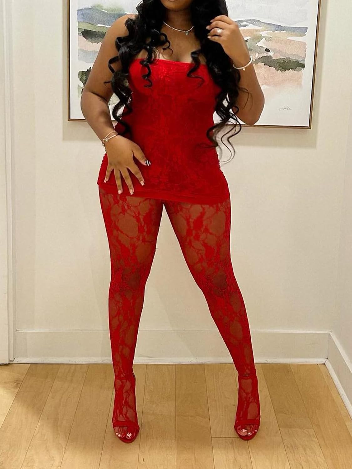 Mojessy Sexy 2 Piece Outfits for Women Clubwear Lace Tube Mini Dress Top with Stockings Set Birthday Outfits - Image 4