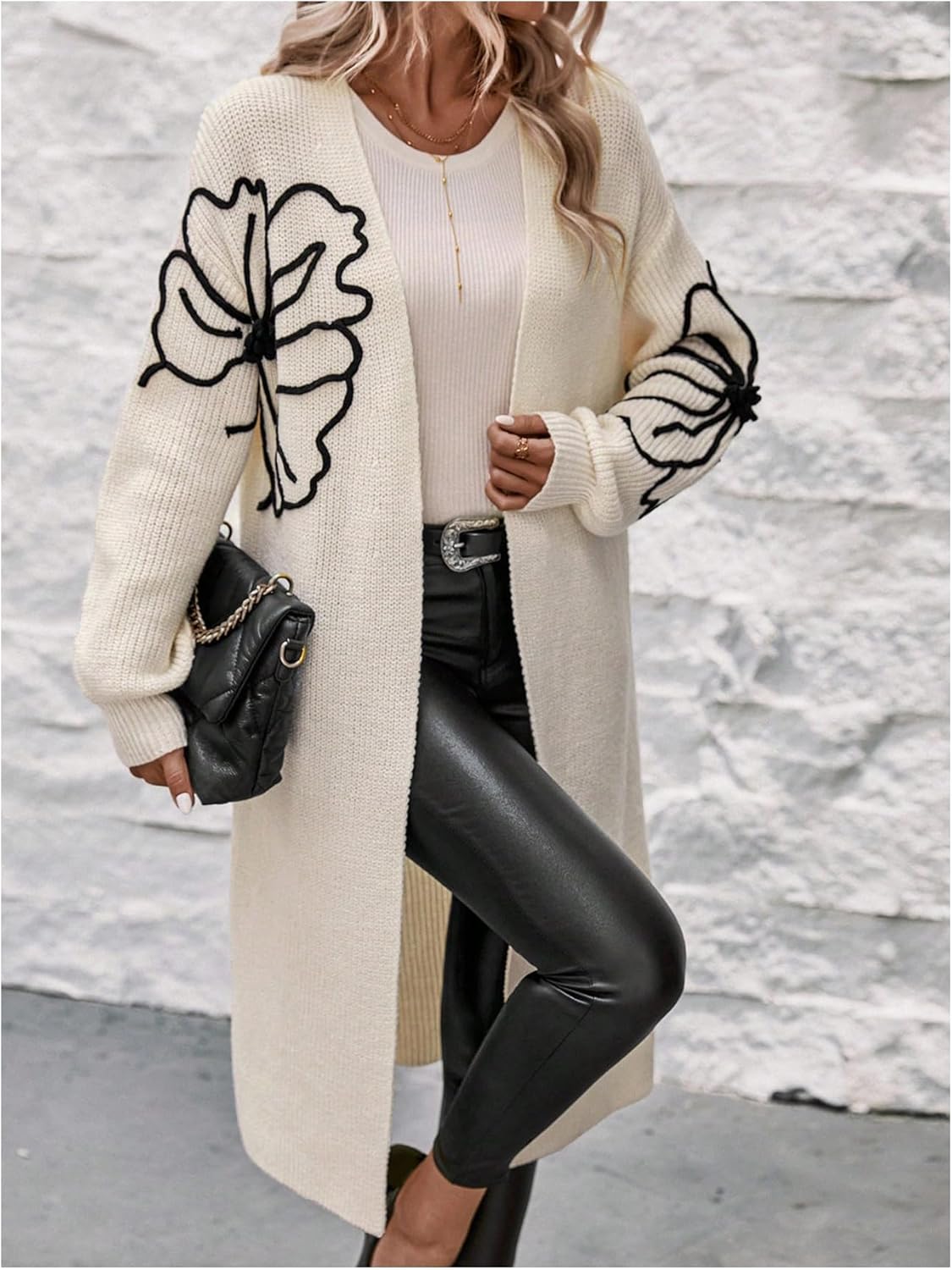 Women's Floral Long Cardigan Chunky Duster Cardigans Oversized Open Front Cozy Sweater Fall Coat - Image 4