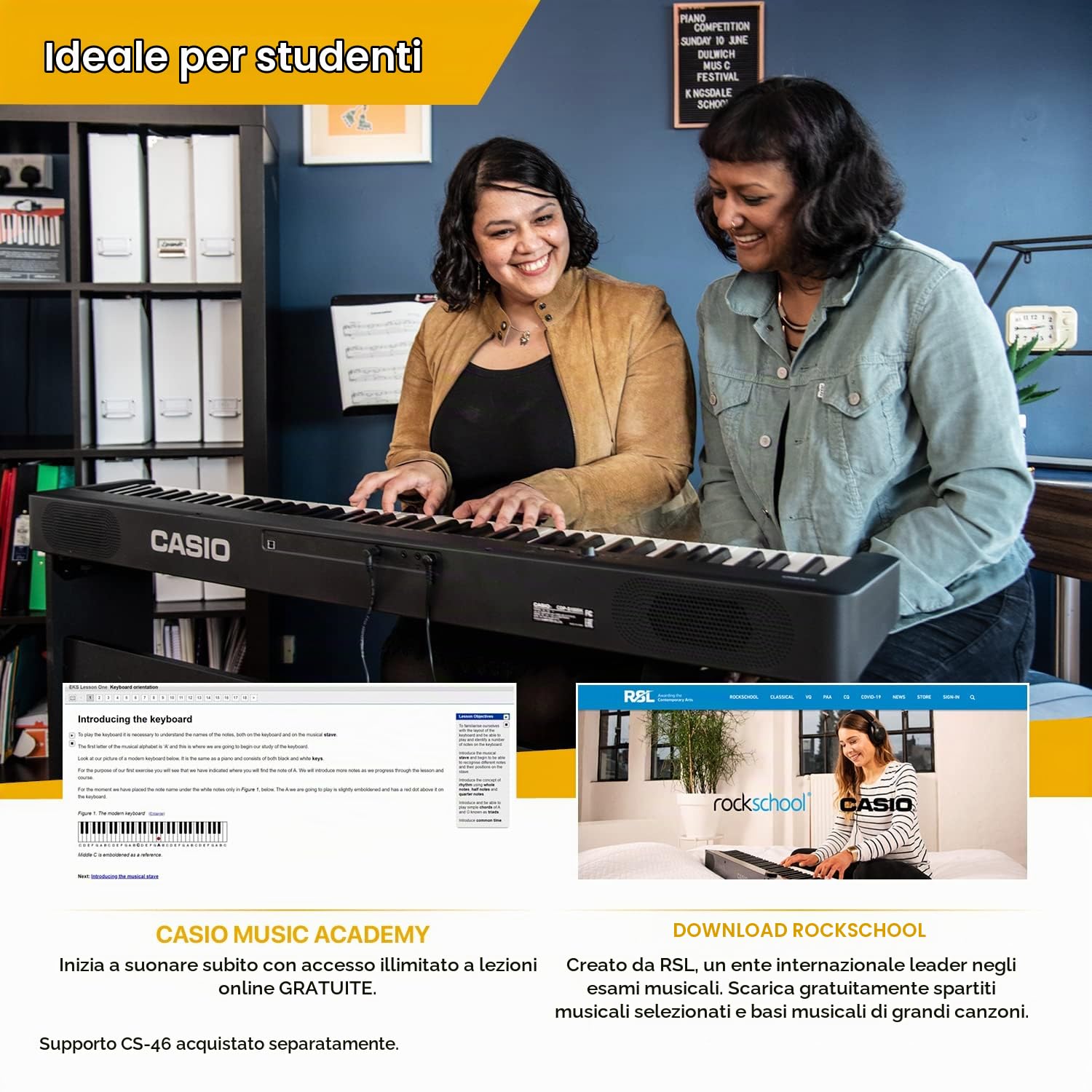 Casio CDP-S110BKC5 Fully Weighted Hammer Action Digital Piano, Nero & tand CS-46 per serie CDP-S