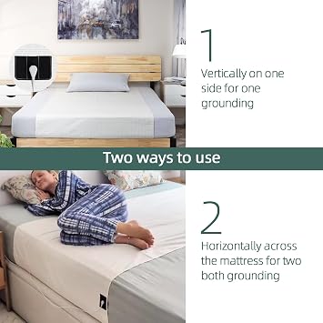 Earthinglife Grounding Bed Sheets with 5% silver fiber,Grounding Mat for Bed With Uk Plug,supplied complete with 5m Cable,90x265cm Earthing Half Sheet Fits All Bed for Better Sleep Reduce Pain