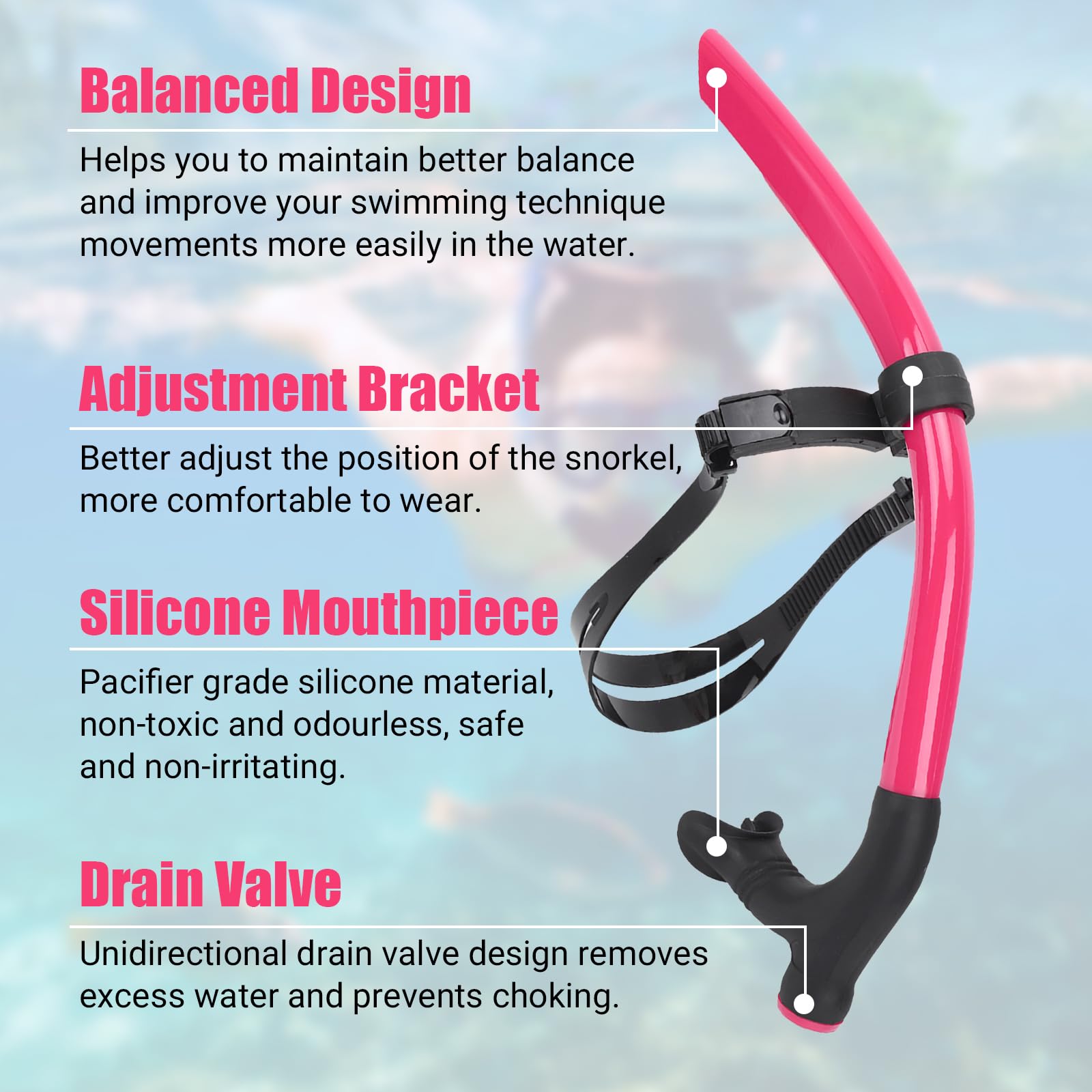 Tuba De Natation ZIONOR T1 - Pour Entraînement En Piscine Ou Eau Libre - Embouchure Confortable - Valve De Purge - Améliore La Technique
