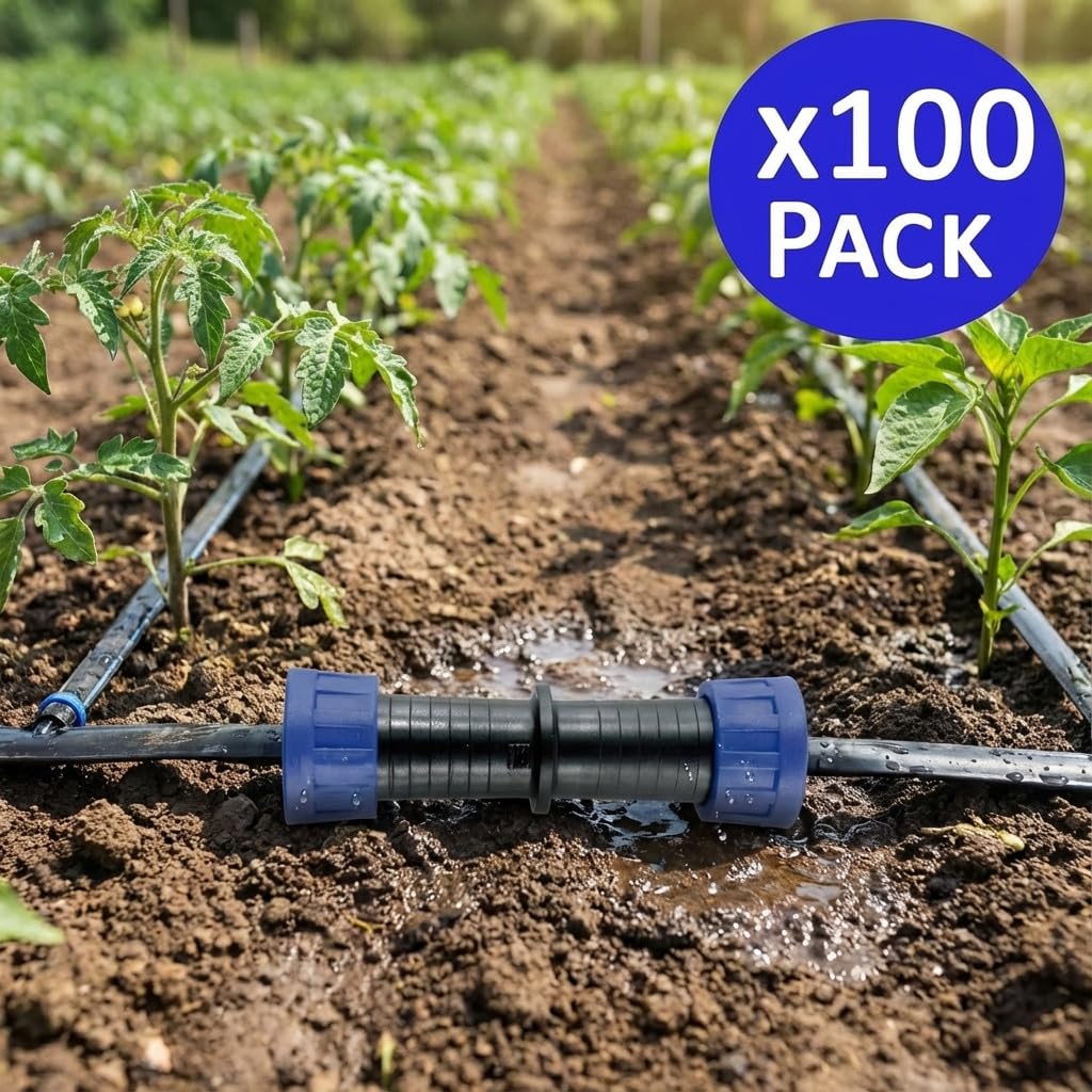 Suinga. 100 x UNION para CINTA DE RIEGO por goteo 16mm. Manguito para conectar dos tuberias de riego