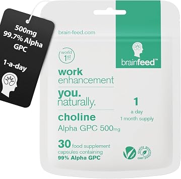 Alpha GPC Capsules 30 | 1-a-Day | 99.7% Alpha-GPC Choline Supplement | 500mg | Nootropic Alpha Brain Supports Memory & Cognition | Acetylcholine Supplement