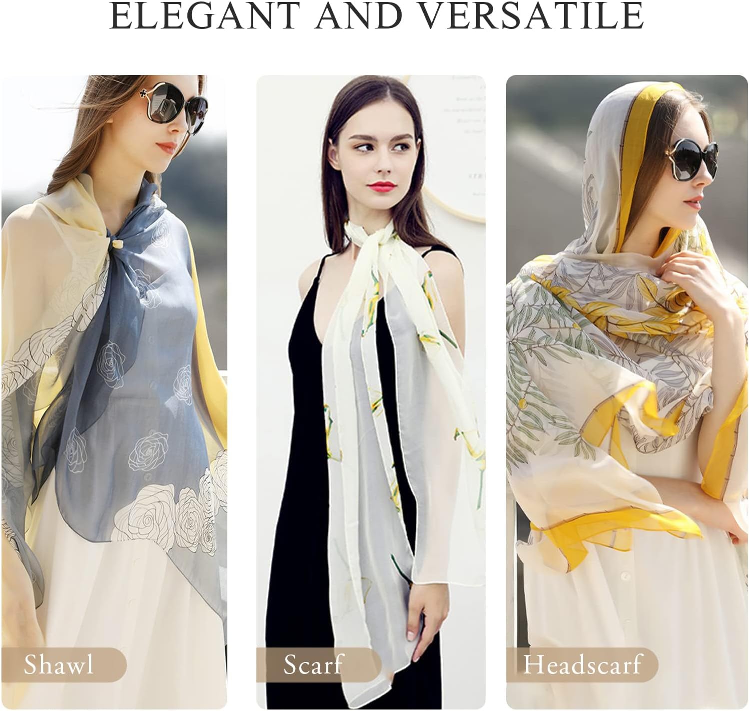 Silk Scarf Chiffon Scarf Women Ginkgo Embroidery Transparent Tulle Lightweight Long Scarf Shawl Wrap Spring Autumn - Image 6